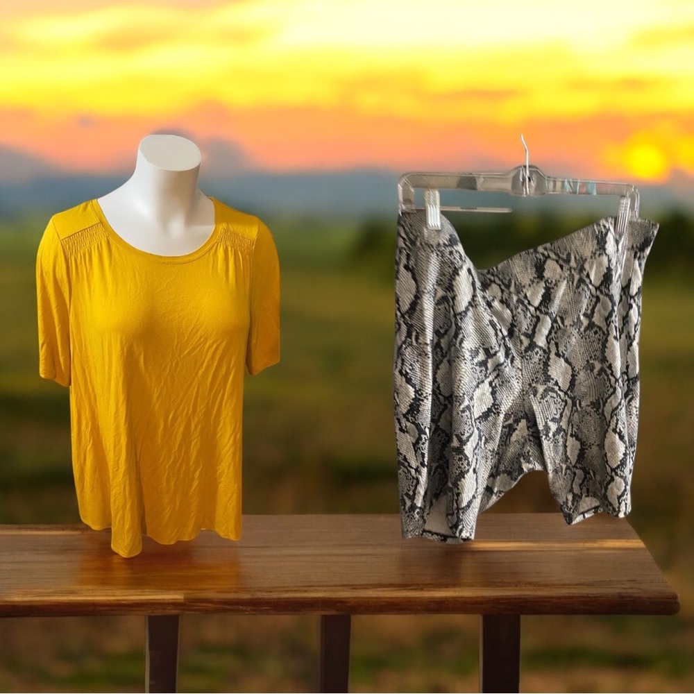 Lane Bryant Yellow Top and Snake Print Shorts Set 3X